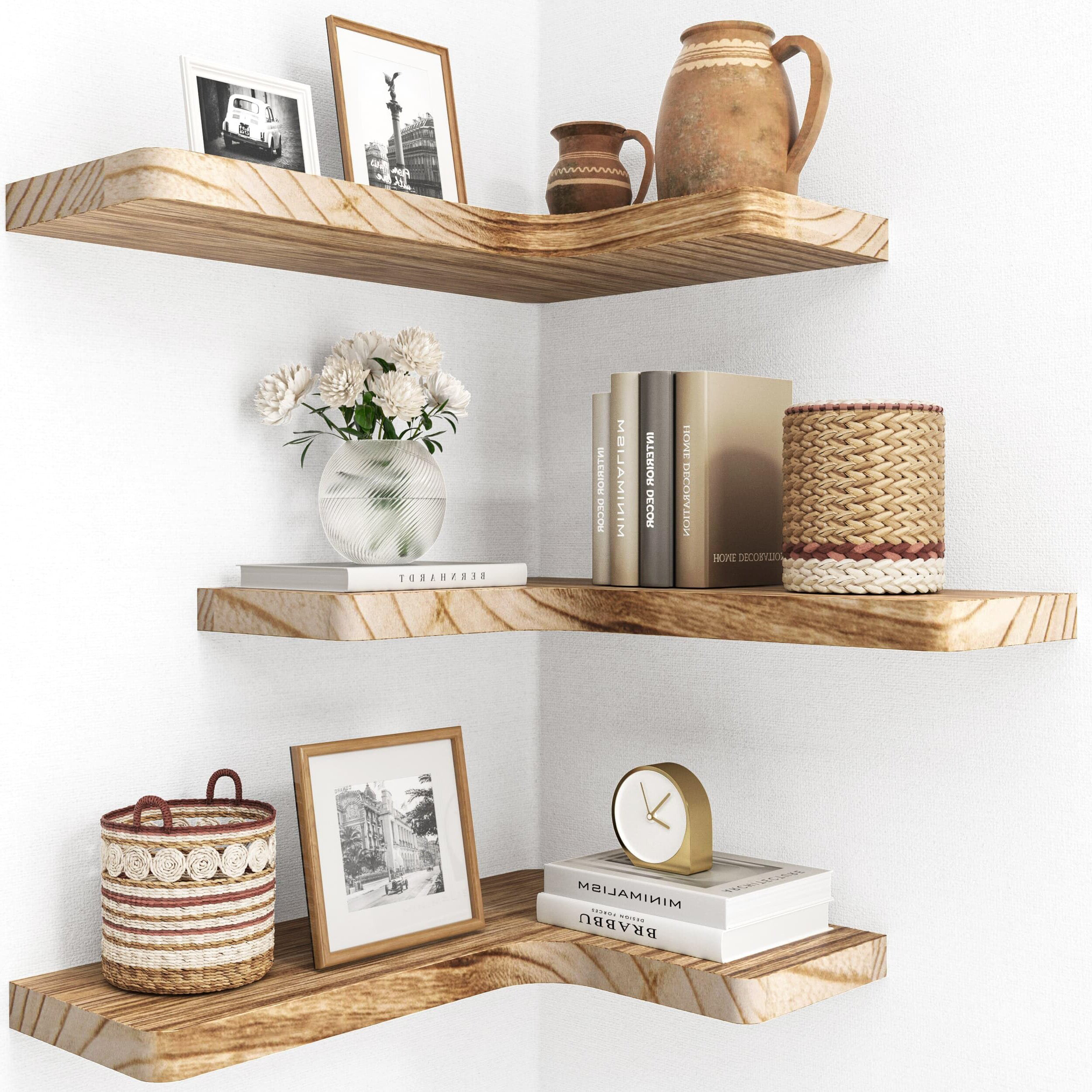 Hokku Designs Mattaniah 3 Piece L-Shaped Wood Floating Shelf | Wayfair