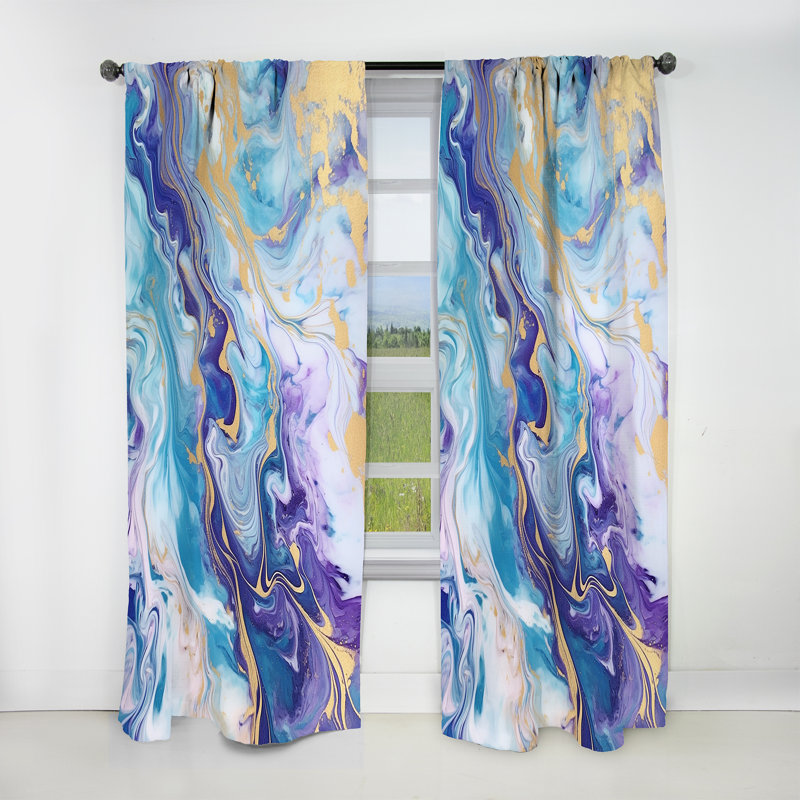 Turquoise And Purple Liquid Art V - Fractals Blackout Abstract Curtain - 1 Panel, 52" W x 63" L