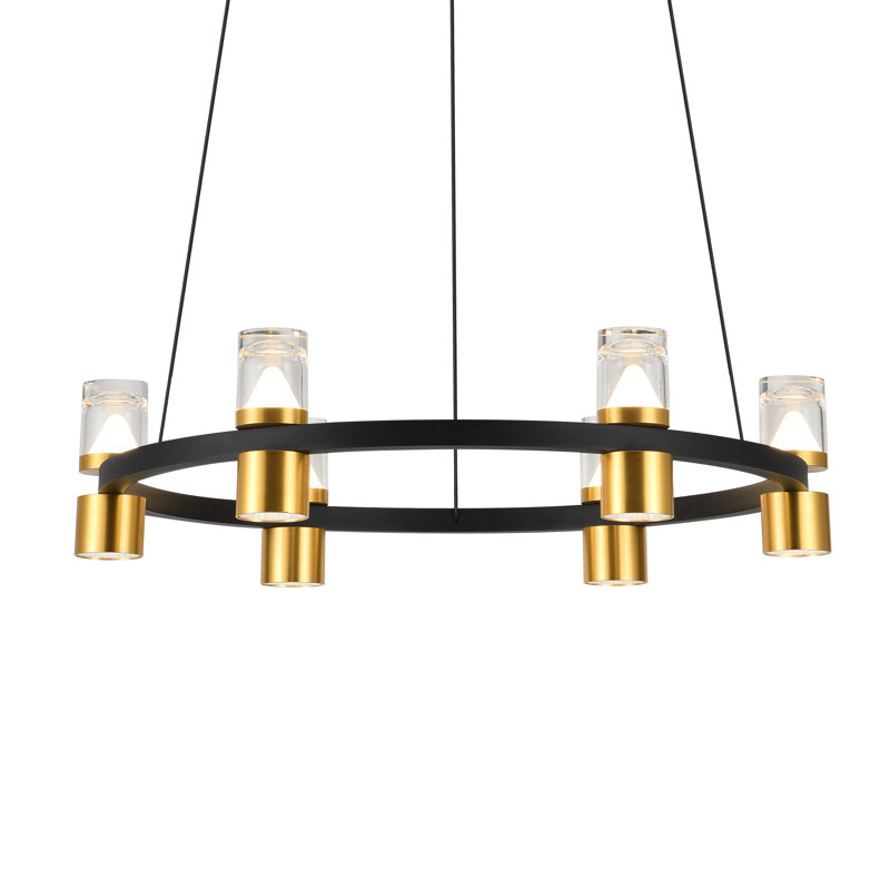 Black and Gold Adjustable LED Ring Chandelier with Crystal Shades