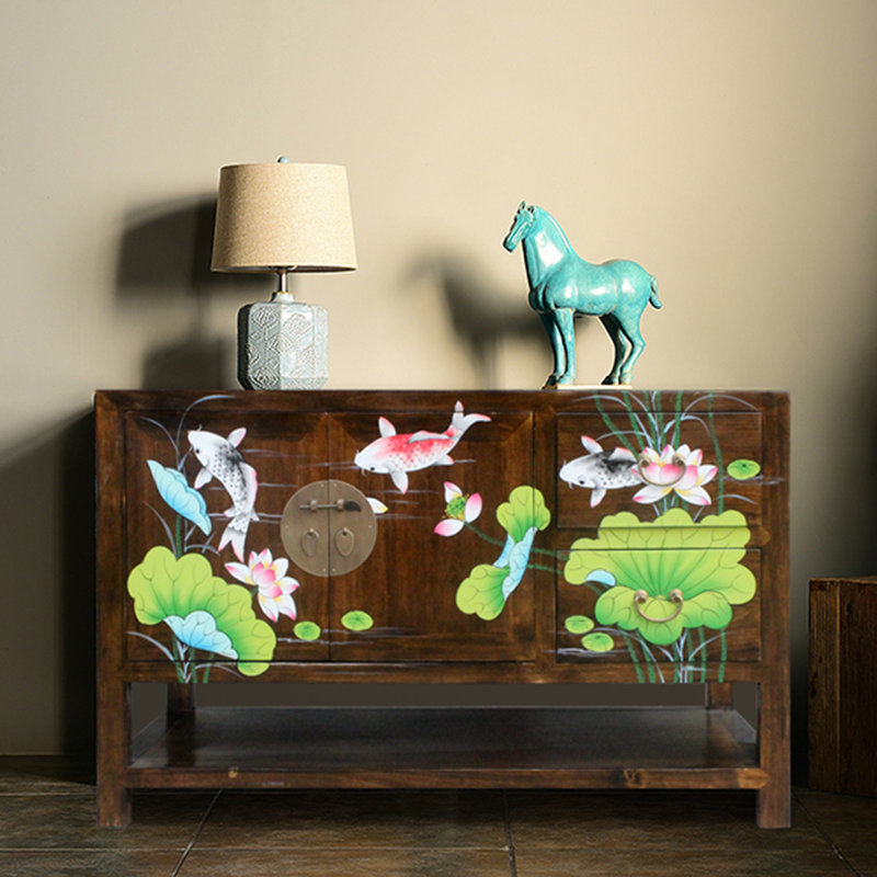 Nouveau tabouret à chaussures en bois de camphre chinois peint à la main