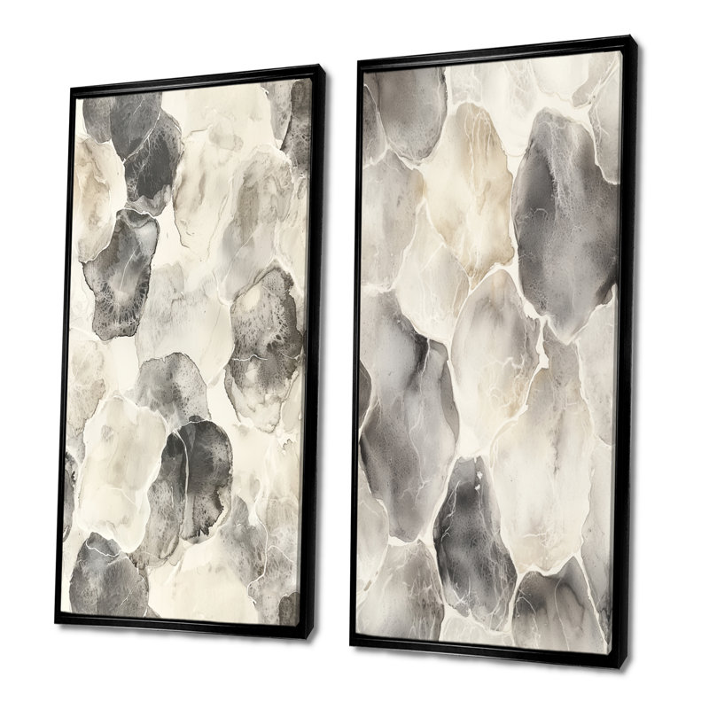 «Gray Gray Circles Scenery I - Abstract Shapes», ensemble de 2 pièces d'art mural, H 28 po x l 24 po, Impression encadrée