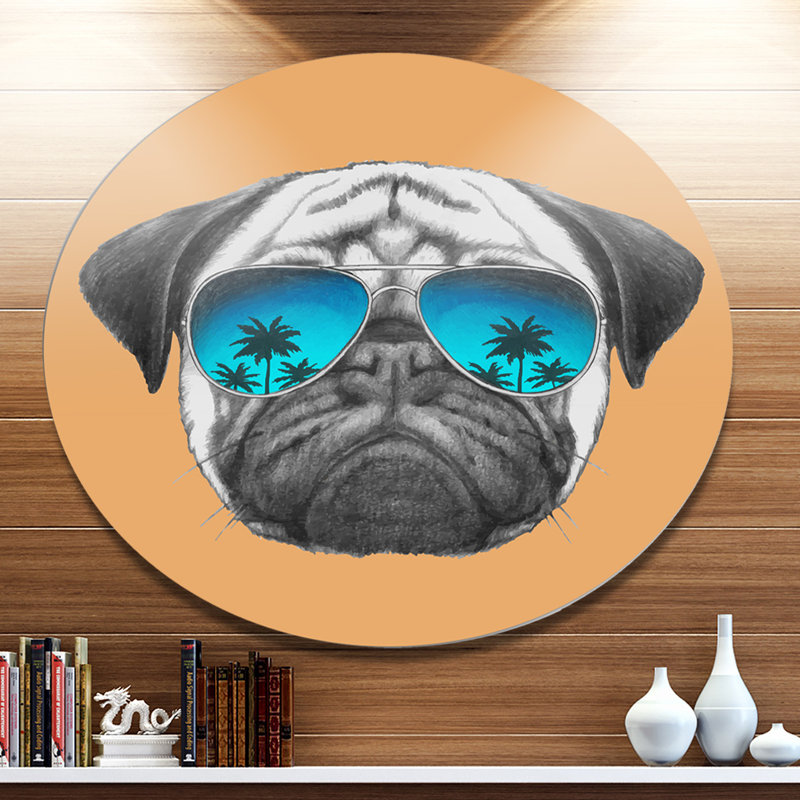Alfaro rigolo avec lunettes bleues - impression d'art graphique, H 46 po x l 36 po x 1,5 po, Bois naturel