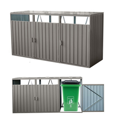 7.87Ft. L X 2.62Ft. W Metal Garbage Bin Shed Stores For 3 Trash Can
