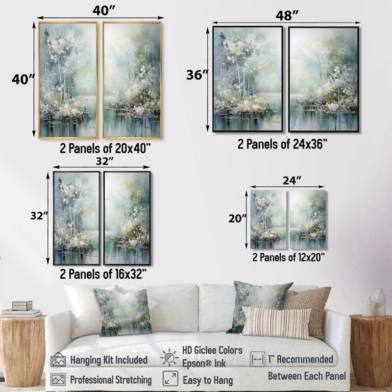 «Minimal River Forest», impression sur toile traditionnelle - 2 panneaux, 20" H x 24" W, Impression encadrée flottante, Black