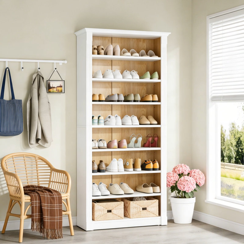 Étagère à chaussures à 8 niveaux, armoire de rangement pour chaussures autoportante en bois pour 32 à 40 paires