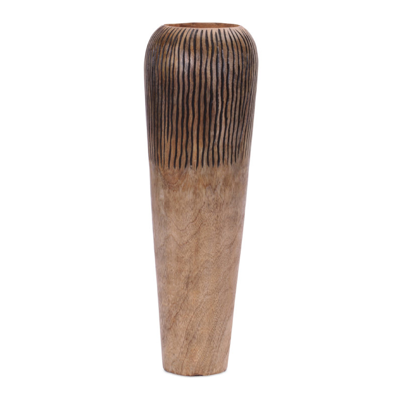 Vase en bois de manguier sculpté H 18 po