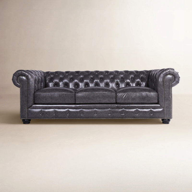Freddie 95'' W Leather Sofa, Gray Leather