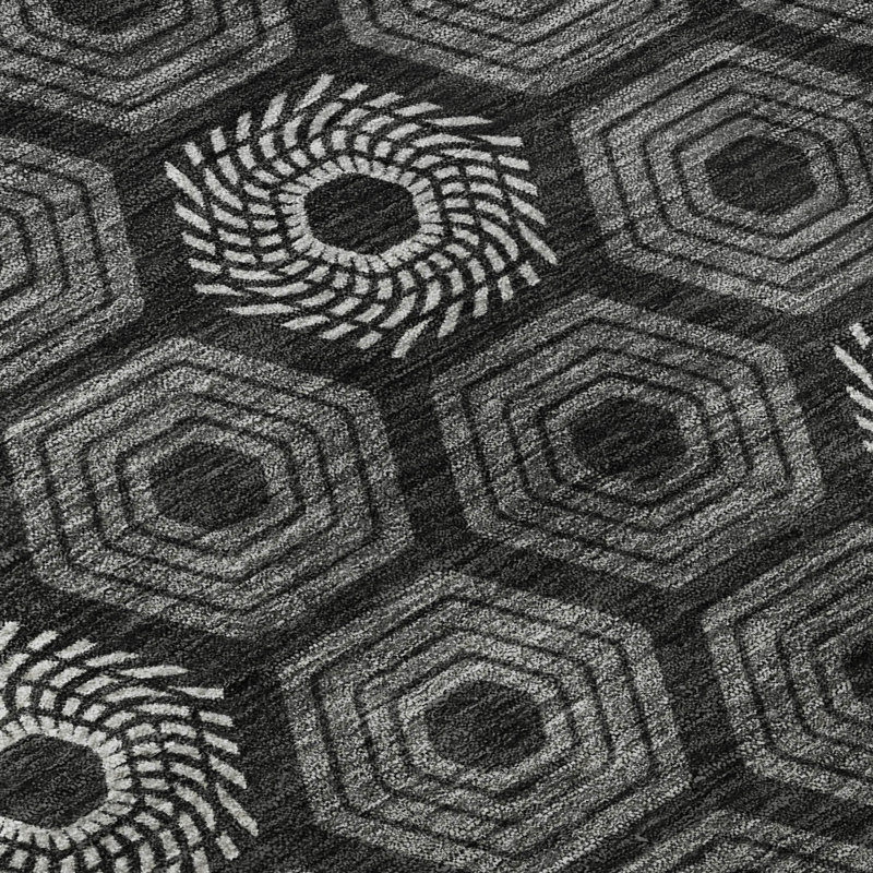 Tapis géométrique Premium lavable à la machine Villers, Black, 8 pi x 10 pi