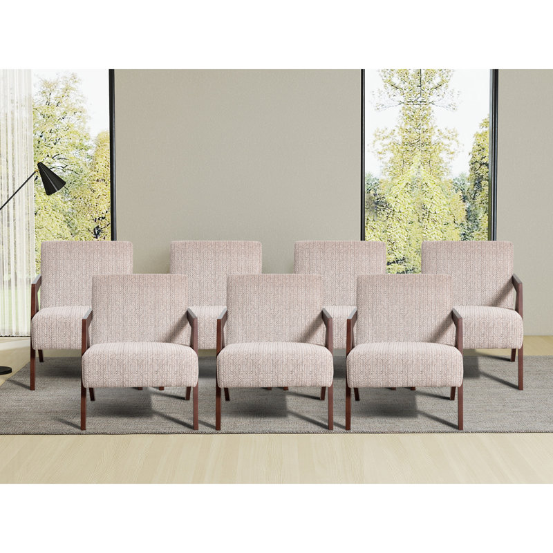 Chaise d'appoint moderne 30,5 po avec accoudoirs souples et pieds en bois massif (ensemble de 7), Beige
