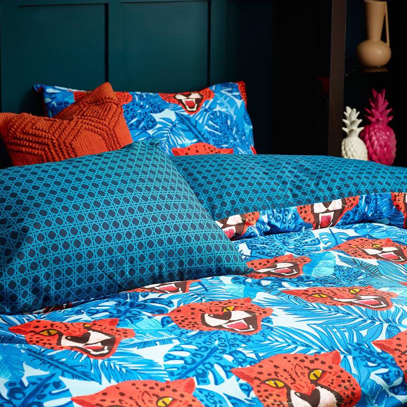 Cotton Blend Floral Duvet Cover Set with Pillowcases, Super King Duvet Cover + 2 Standard Pillowcases, Blue