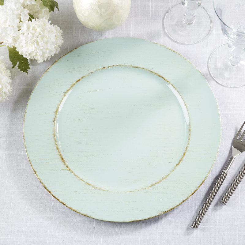 Ensemble de 4 assiettes décoratives rétro patinées 13 po, Bleu canard