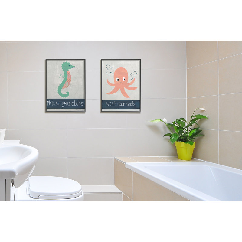Art de pieuvre Burkett Wash Your Hands, H 20 po x l 16 po x P 1,5 po, Giclée encadrée noir minuit