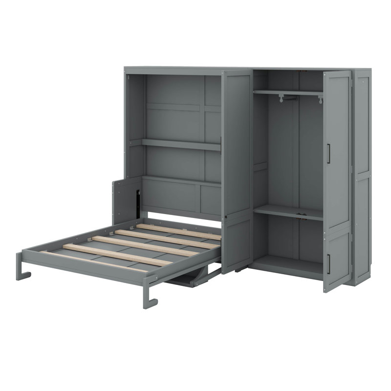 Grand lit escamotable avec garde-robe et garde-robe, Gris
