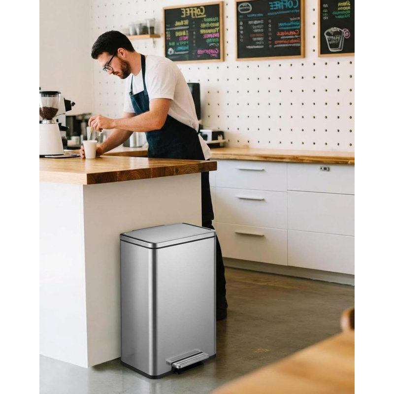 Stainless Steel Step On Kitchen Trash Can - 13L