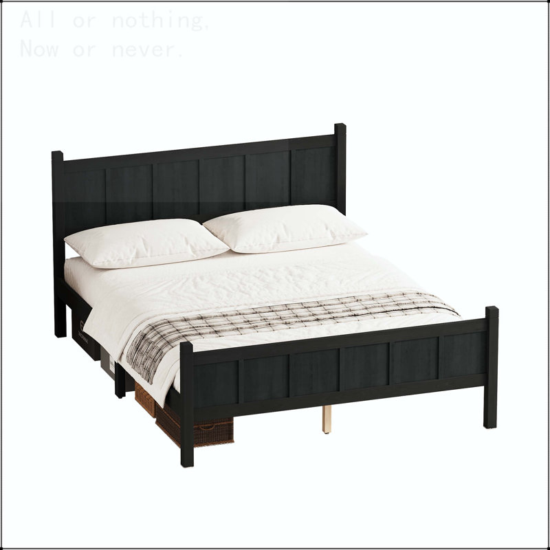 Twin Size Flat Panel Bed with Shaker and Farmhouse Style Design, Queen, Black