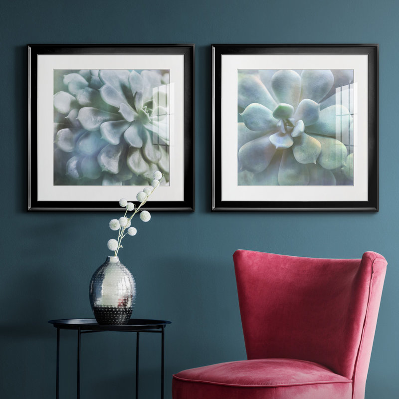 Soft Succulent I - ensemble de 2 reproductions de cadres photo, H 17,5 po x l 35 po x P 1,5 po, Noir