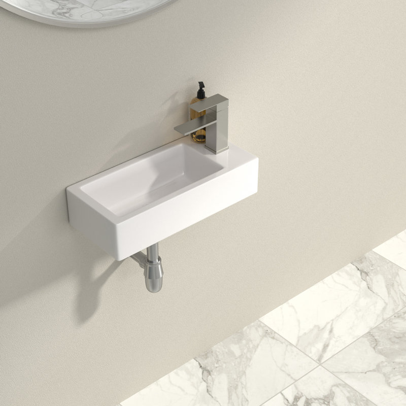 Lavabo de salle de bain mural 16 "L x 11" l vasque flottante ovale en céramique blanche