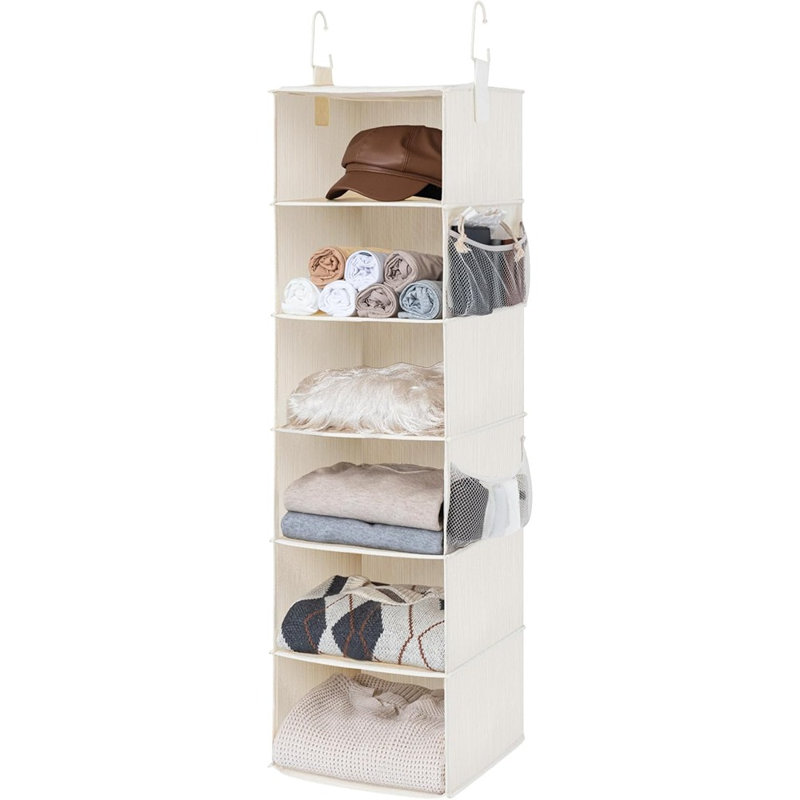 Organisateur de garde-robe en tissu à 6 tablettes, tablettes suspendues pour vêtements et accessoires
