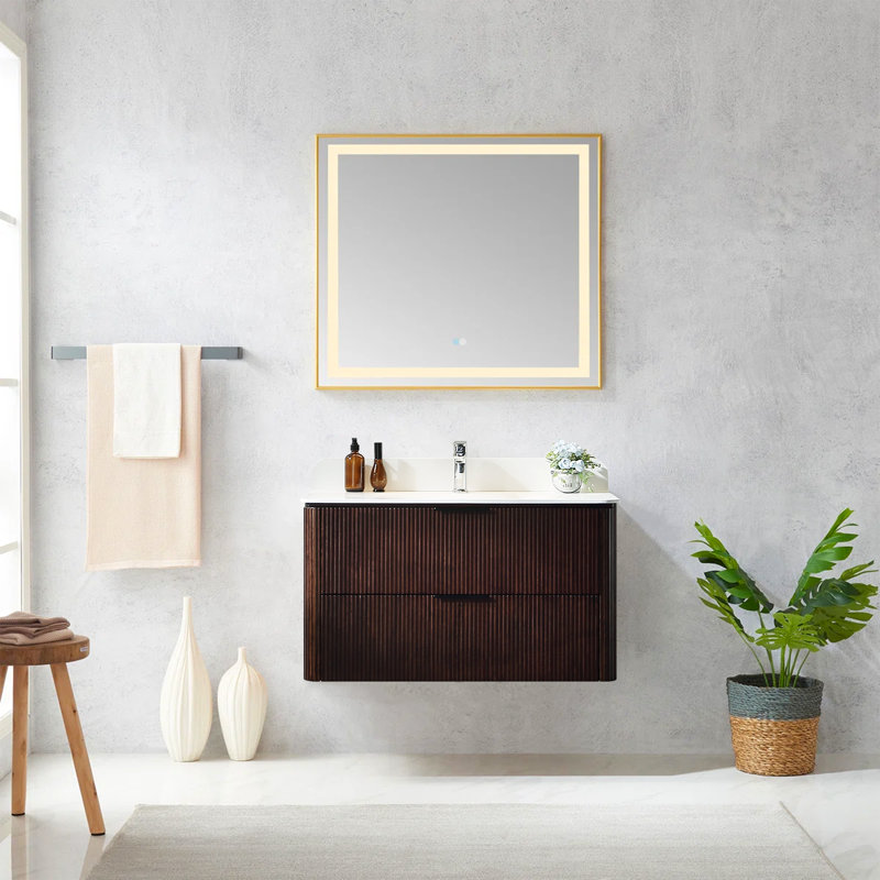 Meuble-lavabo mural de style médiéval flottant 36 po entièrement assemblé