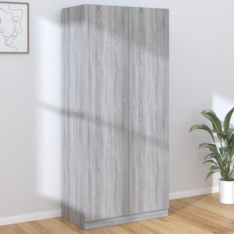 Benefiel 2 Door Manufactured Wood Wardrobe, 180cm H x 80cm W x 52cm D, Grey Sonoma