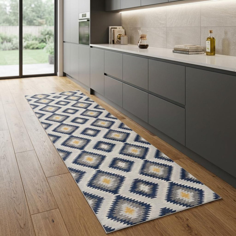 8' X 10' Blue Ikat Kilim Area Rug, Runner 2' x 8'