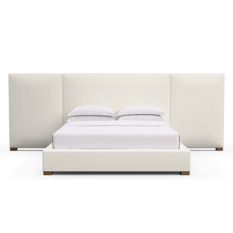 Prospect Upholstered Bed, Dark Brown, Box Weave Linen Alabaster, King