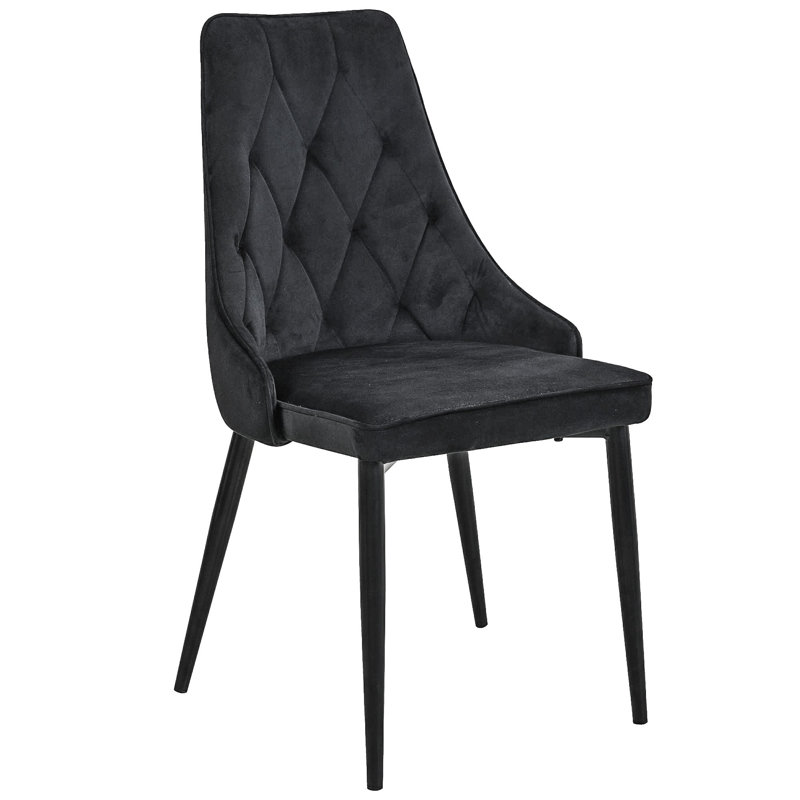 Garrettsville 46cm H Tufted Velvet Upholstered Upholstered Back Side Chair in Black