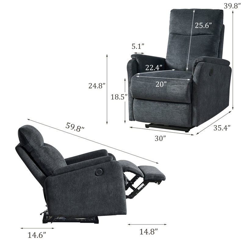 Rosanell Upholstered Power Recliner, Dark Gray Polyester Blend