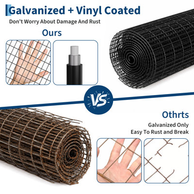Clôture métallique soudée enduite de PVC durable - calibre 16, filet de vinyle noir 2 po x 3 po - Barrière pour animaux de jardin et de ferme, protection contre la volaille et les plantes, clôture temporaire, 3 pi x 100 pi