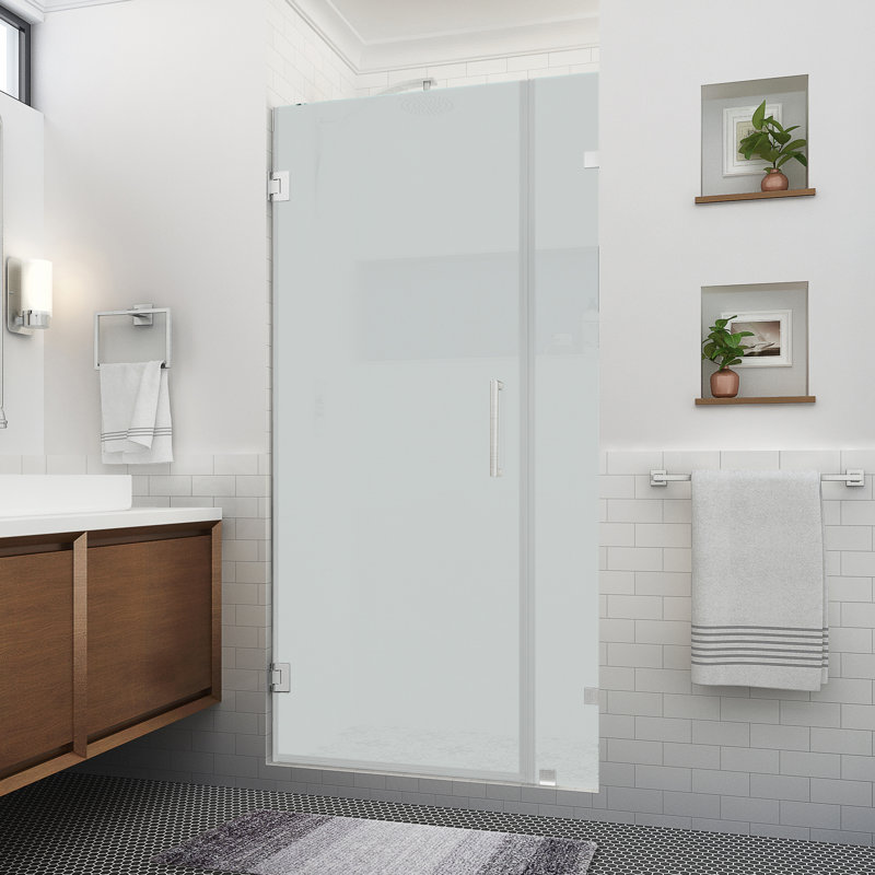 Nautis XL 35.25 - 36.25 in. W x 80 in. H Hinged Frameless Shower Door W/ Ultra-Bright Frosted Glass, Stainless Steel
