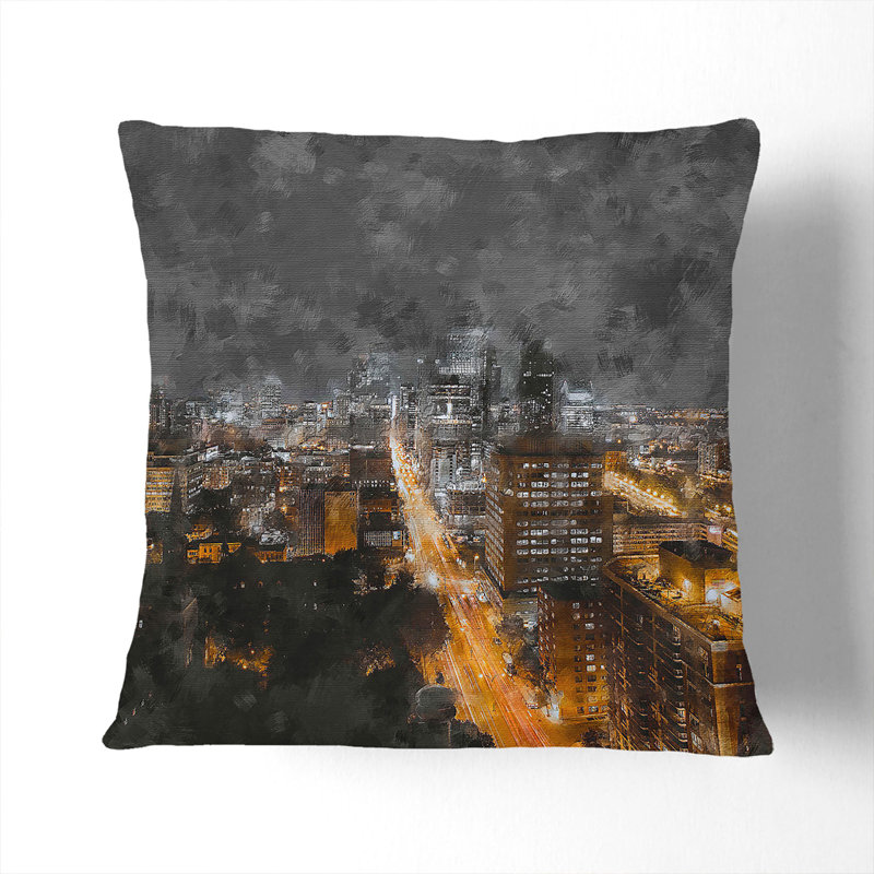 Montreal Skyline Vol.3 Painting Square Throw Cushion, 40cm H x 40cm W x 15cm D, Dark Blue