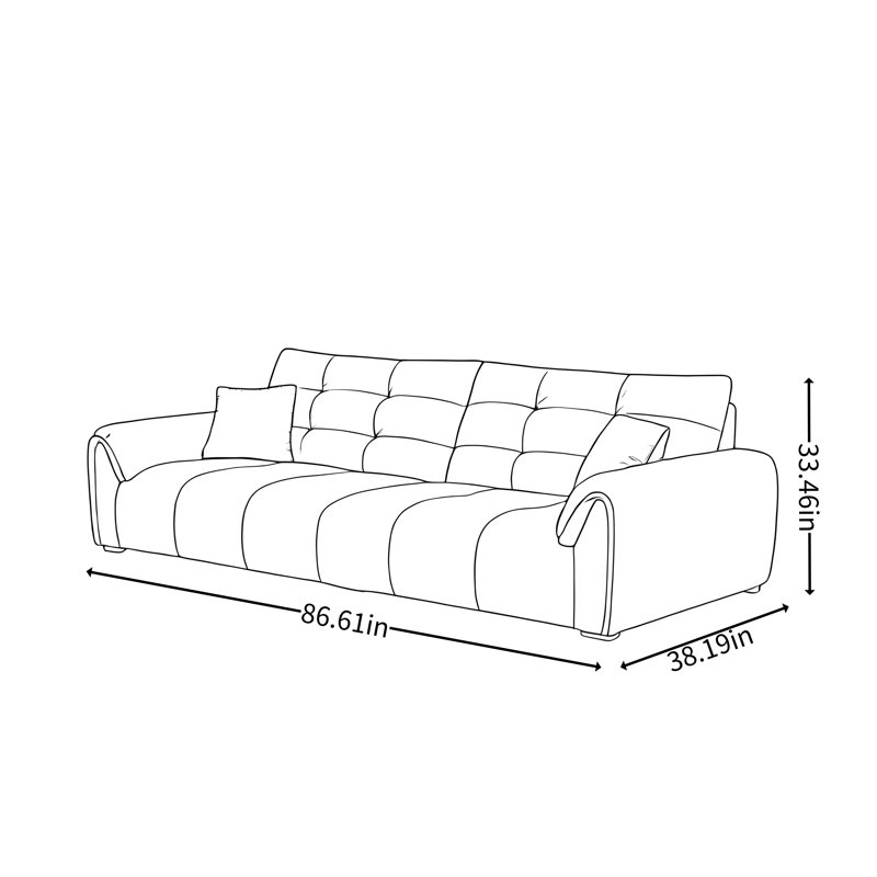 Elephant-ear Minimalist Straight Sofa, Brown, 33.46" H x 86.61" W x 38.19 " D, 2