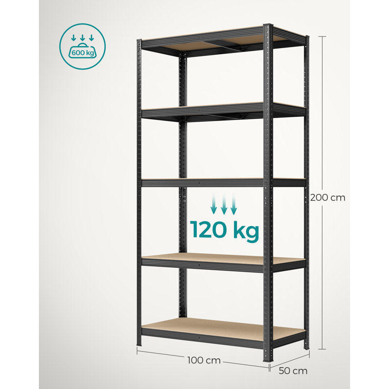 Kris Metal Height -Adjustable Shelving Unit, Black, 200cm H x 50cm W x 100cm D