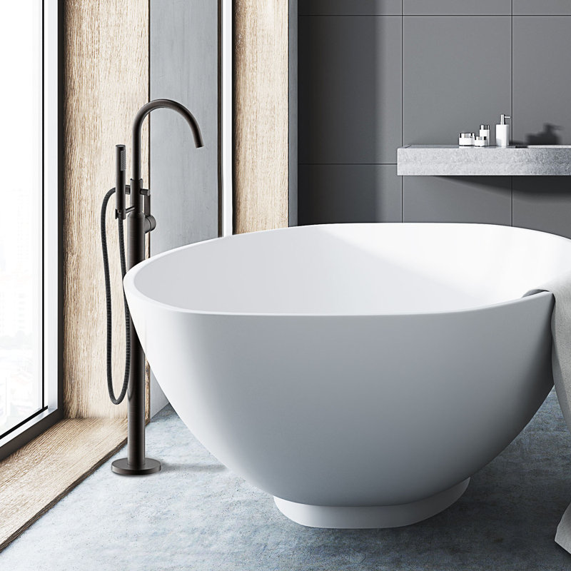 Robinet de baignoire romaine à fixation sur le plancher à poignée simple avec douche à main Euro Collection - Bronze huilé