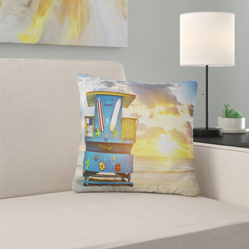 Coussin décoratif sud de la plage miami mer, 16 po x 1 po, Coussin décoratif