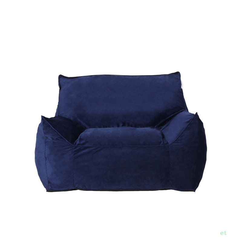 Allea Velveteen Bean Bag Chair With Armrests, 32.03" H x 42.03" W x 39.98" D, Blue Velvet