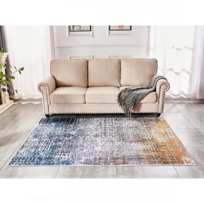 Tapis gris rouille lavable à la machine à motif abstrait Abstract
