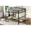 Lit mezzanine double noir avec bureau intégré et tablettes - Structure en métal pour une structure de rangement durable