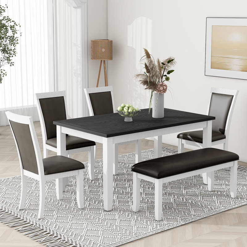 Danyia 36 L x 60 W Dining Set,dining table set,dining room set, Black, White, Black/White