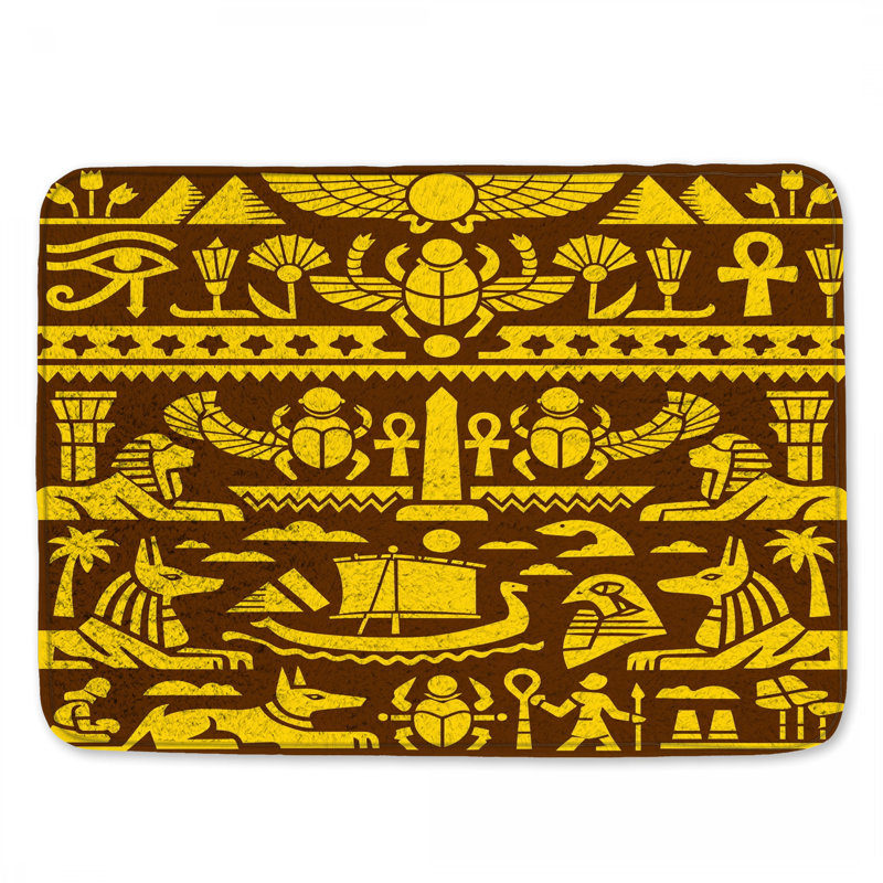 Tapis de bain à motif de symboles égyptiens, L 34 po x L 21 po
