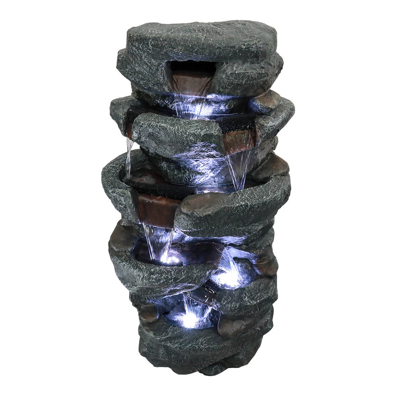 40.5in Rock Water Fountain w/Lights -Outdoor 6-Tier Waterfall Fountain