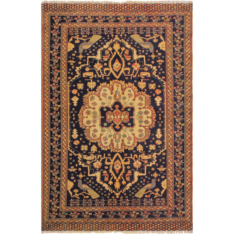Tapis oriental naturel / orange / gris en laine noué à la main 4 pi 5 po x 6 pi Oceanview