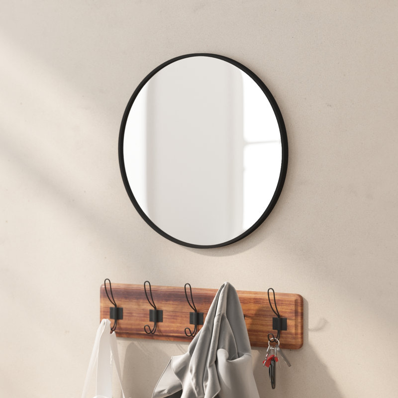 Metal Round Wall Mirror, Black, 24" x 24"