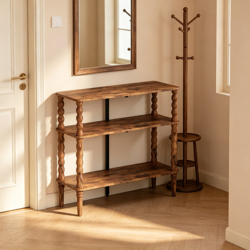 Étagère à chaussures à 3 niveaux avec pieds en bois massif, organisateur de chaussures brun rustique pour placard, entrée, garage, couloir, étagères à chaussures faciles à assembler