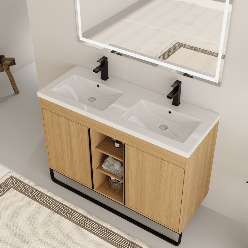 Meuble-lavabo double autoportant 48 po avec plateau en résine Barton, 48''