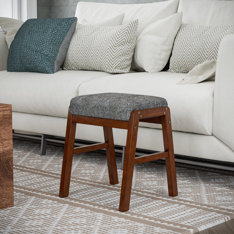 Raahi Solid Wood Accent Stool, Whale Grey