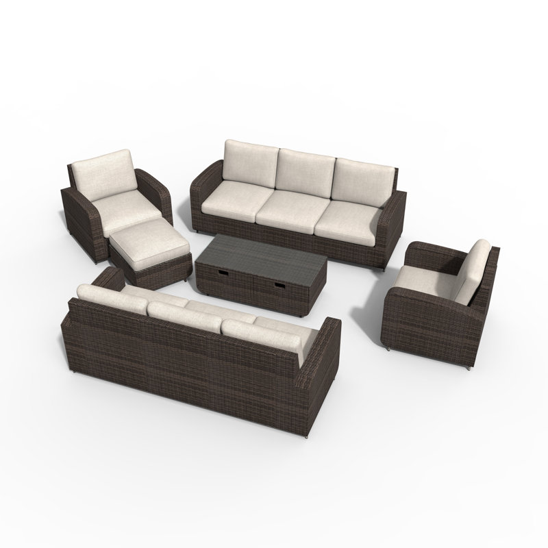 9 - Person Patio Conversation Set with Cushions, Brown