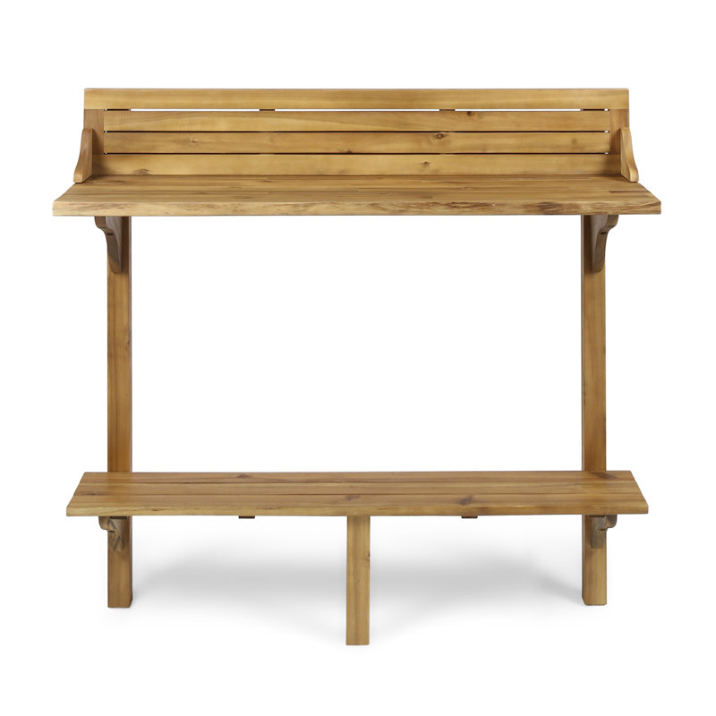 Bushnell Modern Rustic Acacia Wood Outdoor Balcony Bar Table with Space-Saving Rail Mount Design, Natural Stained