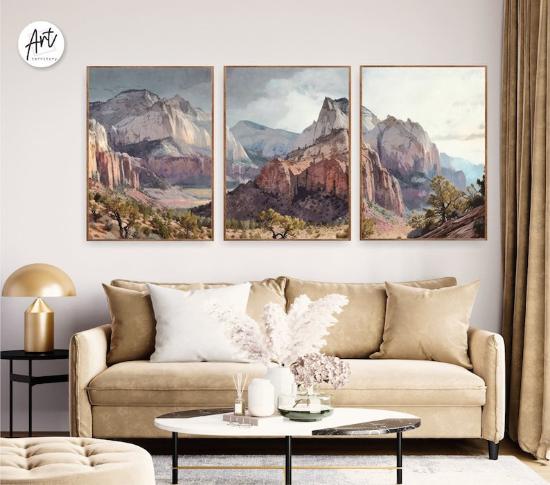 Ensemble de 3 imprimés Zion National Park, Affiche non encadrée, H 24 po x l 54 po