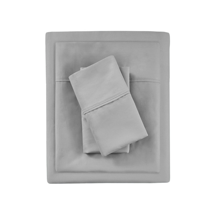 Ensemble de draps 4 pièces en mélange de coton, Gris, Couvre-lit double + 3 pièces supplémentaires inc